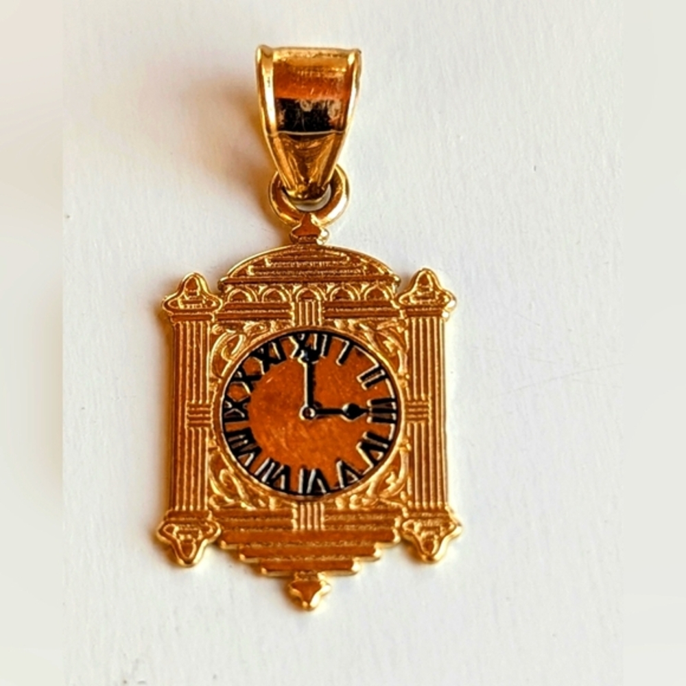Rare Vintage Marshall Fields 14k Gold Clock Pendant